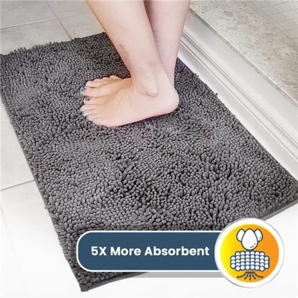 Absorbent Microfiber Door Mat, Non Slip Thick Washable- Grey Medium 30